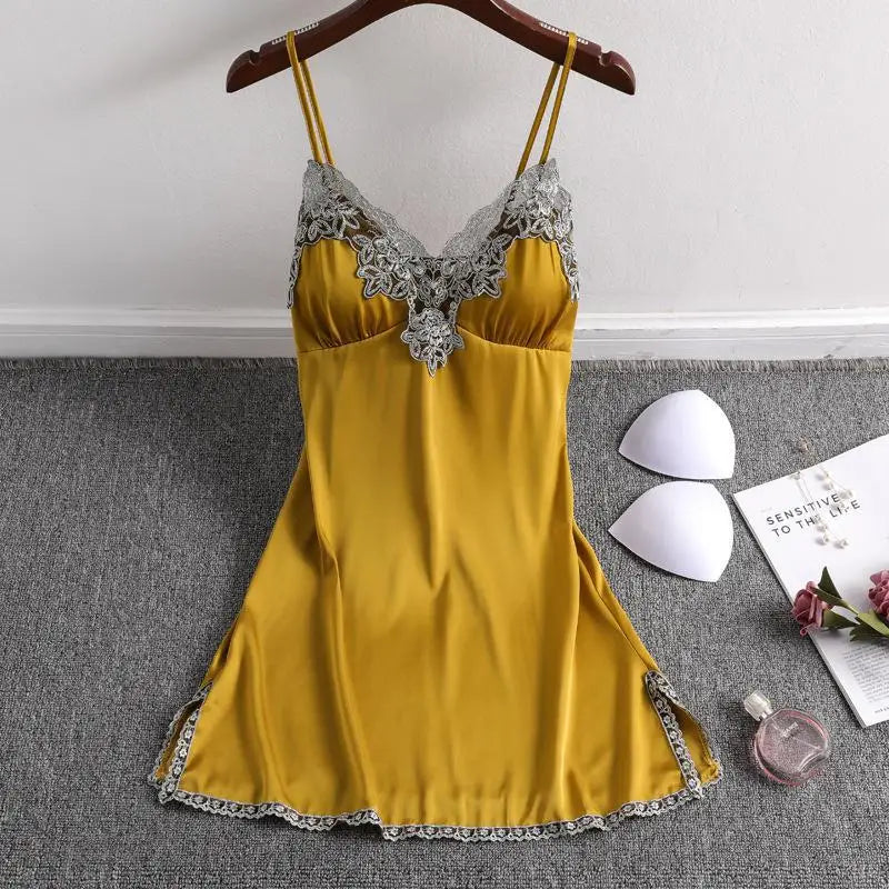 Satin 2 Piece Pajamas Set Strap Top Shorts Sleepwear Lace