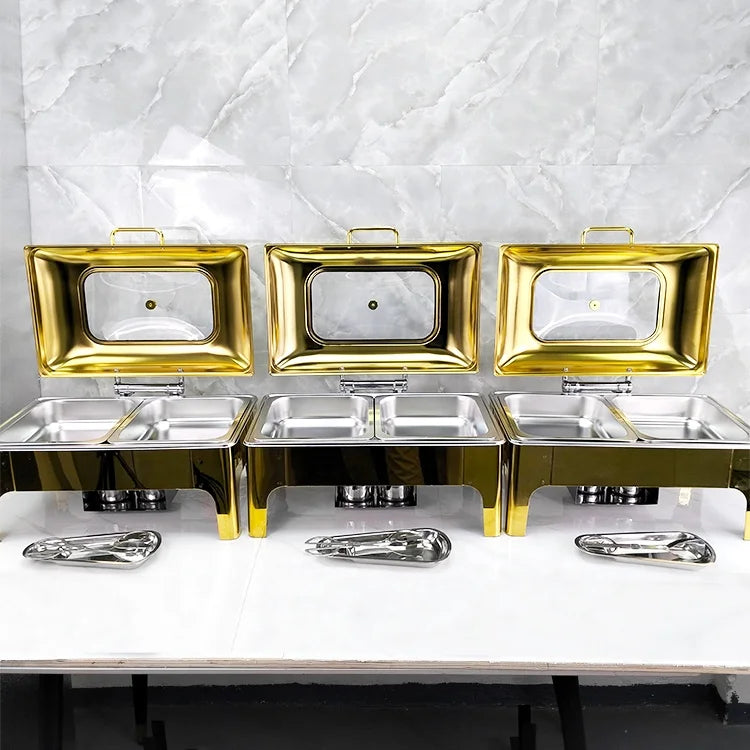 Gold Catering Equipment Buffet Heating Pots Set Stainless