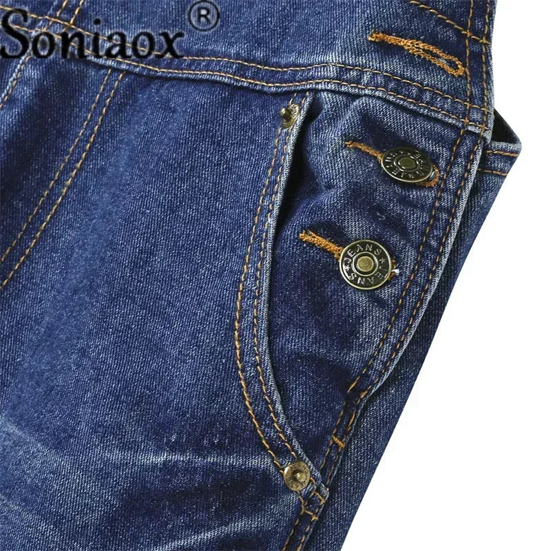 Casual Denim Jumpsuits For Women Ripped Pocket Suspenders