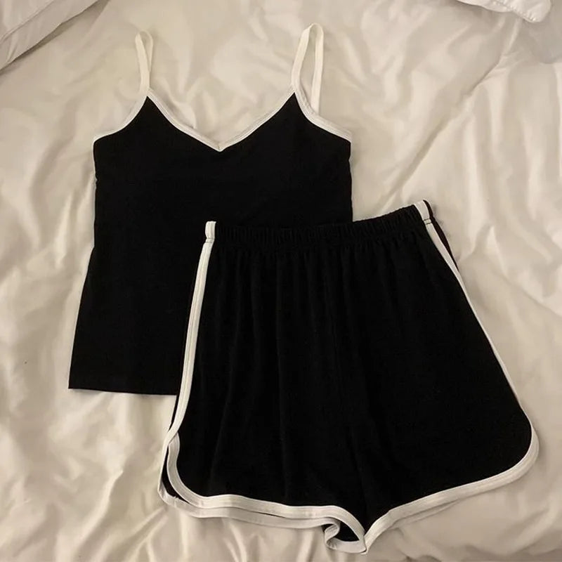 Casual Sports Style Camisoles Shorts Womens Pajamas