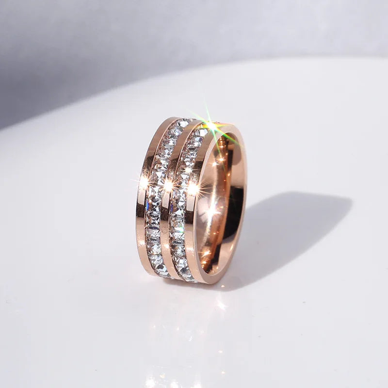 Clear White Stones Ring Stainless Steel 1 And 2 Zircon