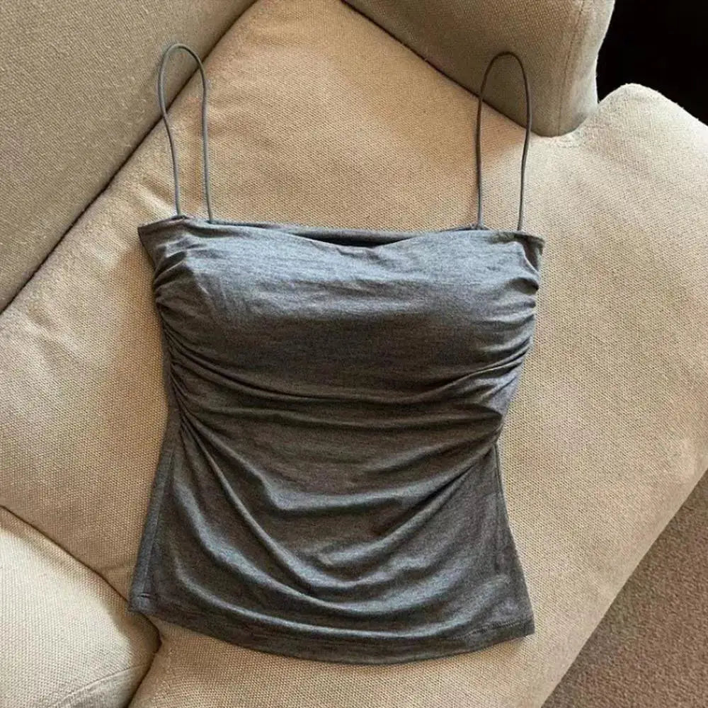 Women Summer Camisole Tank Built In Bra Spaghetti Straps