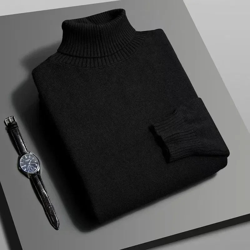 Autumn Mens Knitted Turtleneck Sweater Slim Fit Long Sleeve