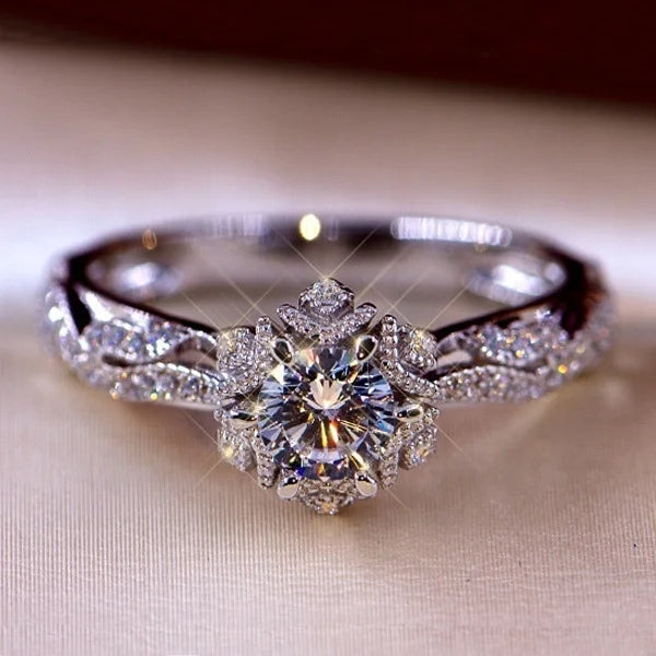 Exquisite Silver Engagement Ring For Women White Zircon