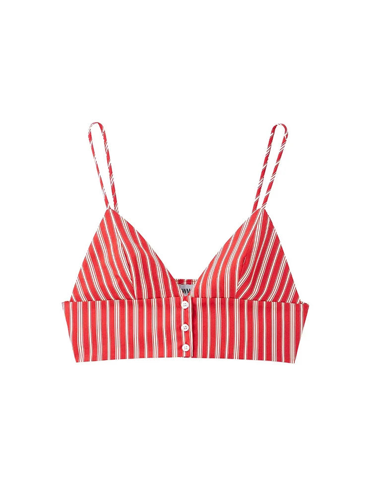 Striped Backless Blouse And Side Zip Mini Skirt Set