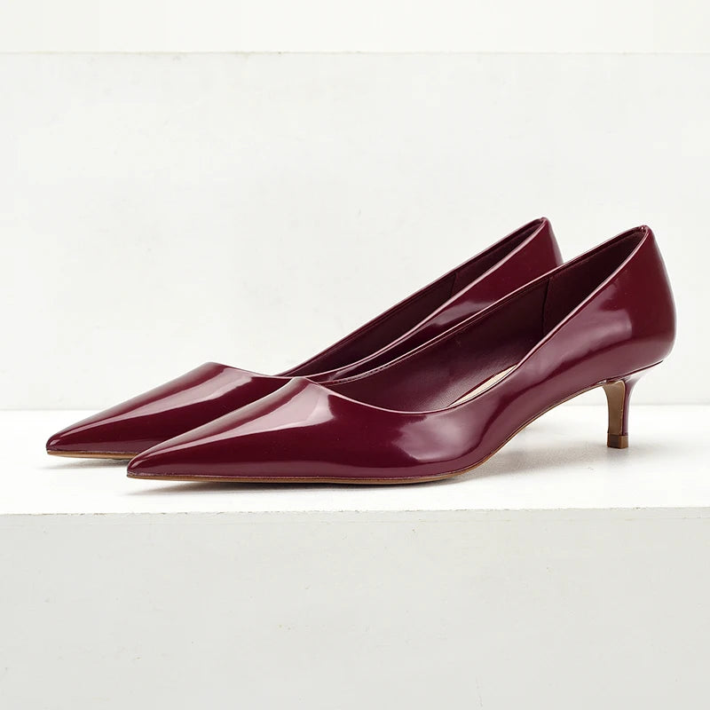 Wine Red Pointed Toe Women Mid Heel Shoes Casual Everyday