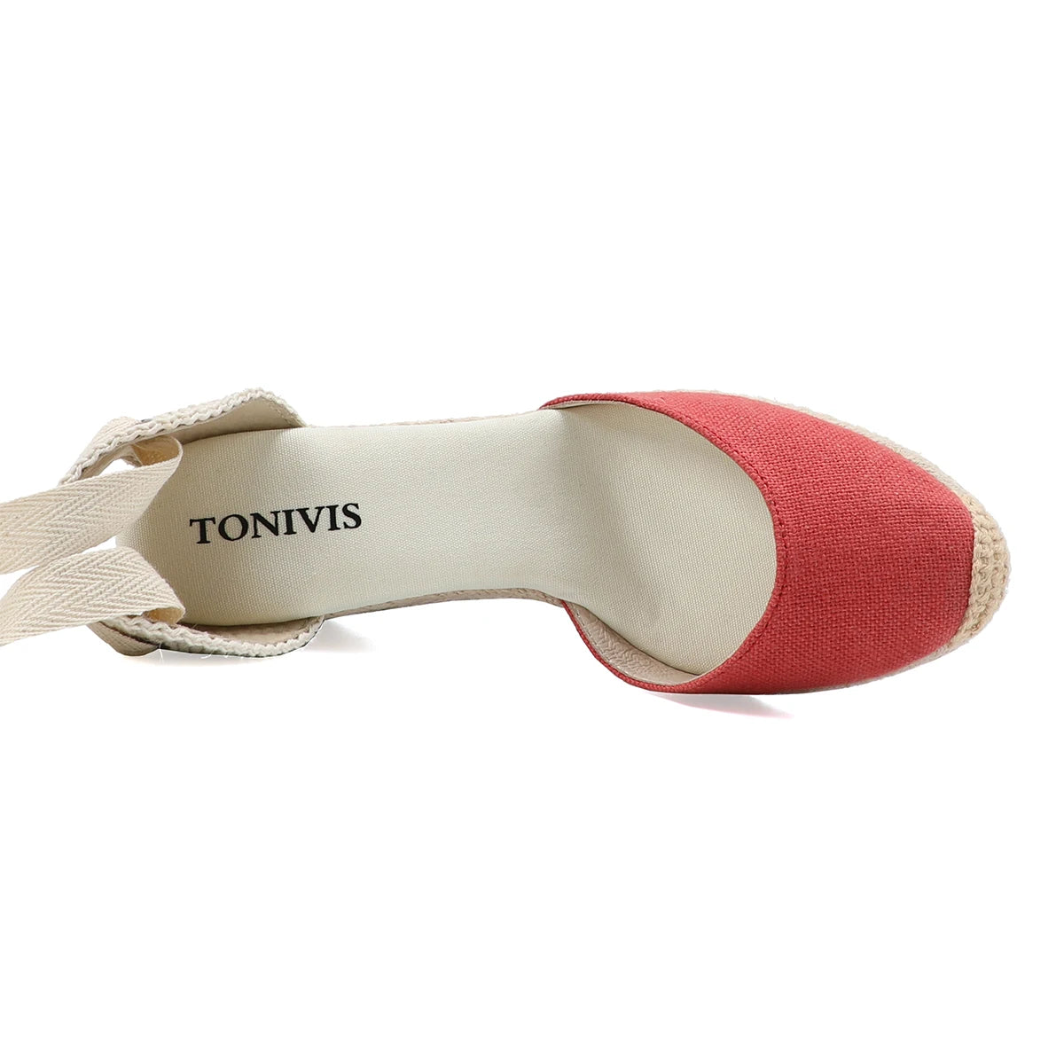 Womens Wedges Espadrille Sandals Red Ankle Strap 7-9cm
