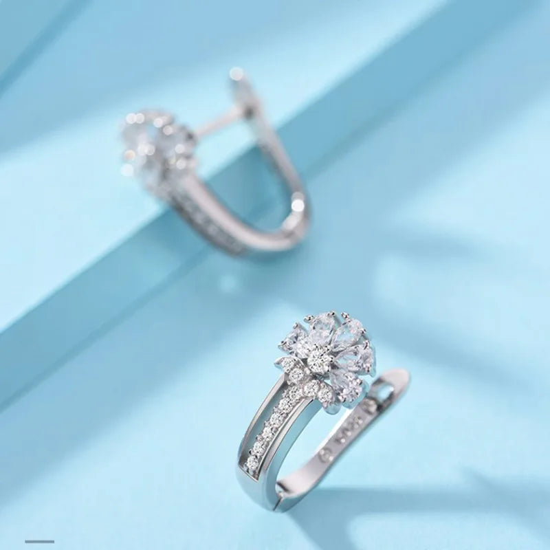 925 Sterling Silver Zircon Flower Earrings For Women Gift