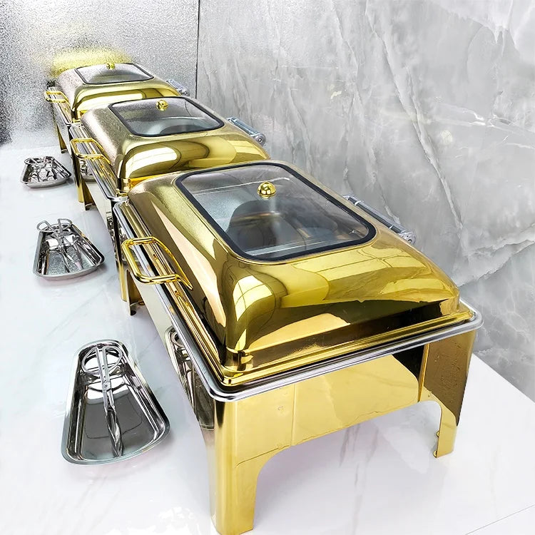 Gold Catering Equipment Buffet Heating Pots Set Stainless