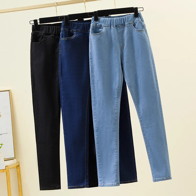 Black 6XL Womens Elastic Waist Jeans Slim Stretch Denim