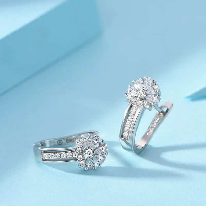 925 Sterling Silver Zircon Flower Earrings For Women Gift