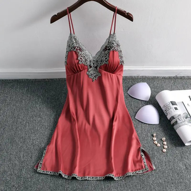 Satin 2 Piece Pajamas Set Strap Top Shorts Sleepwear Lace