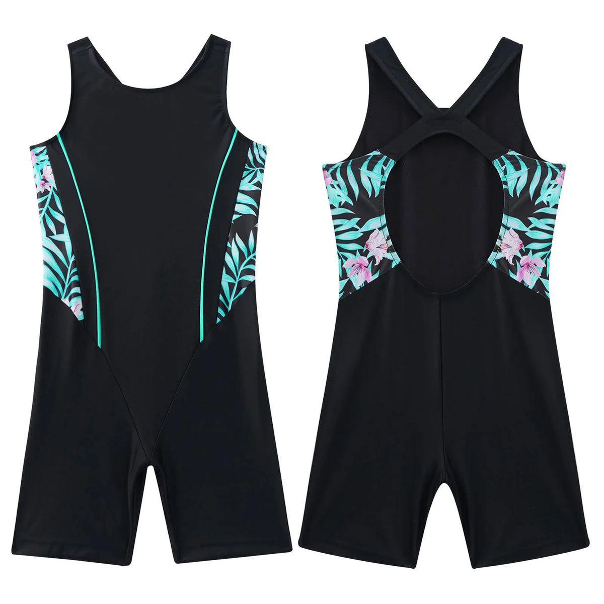 Girls Sleeveless Rashguard One Piece Swimsuit Jumpsuit