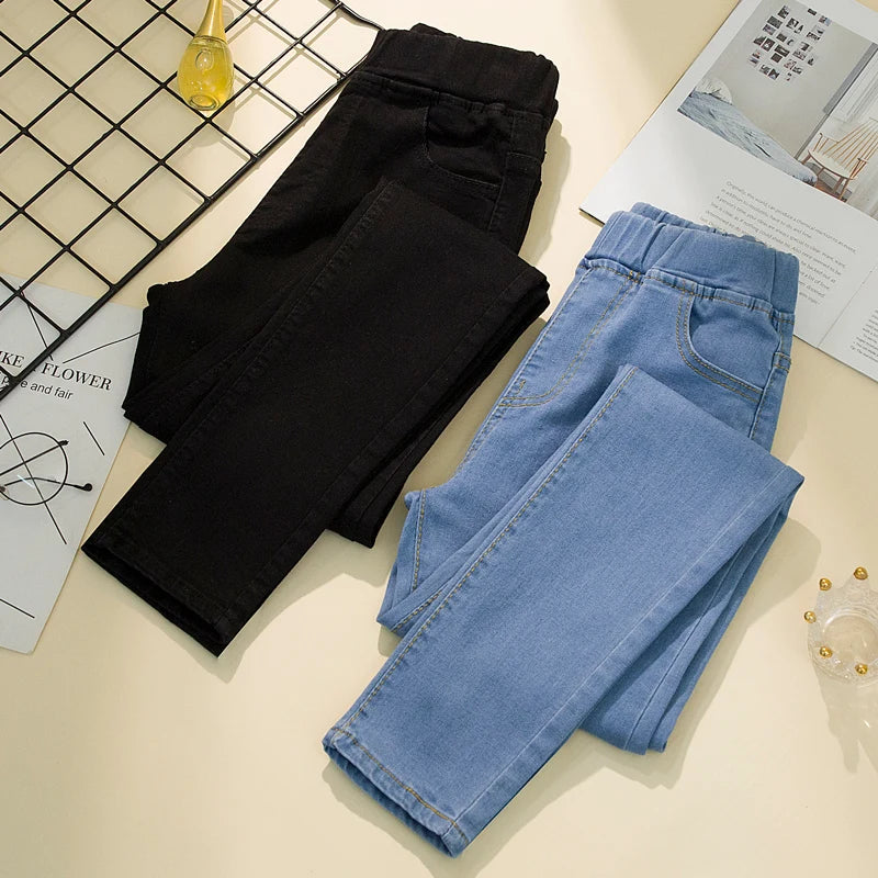 Black 6XL Womens Elastic Waist Jeans Slim Stretch Denim