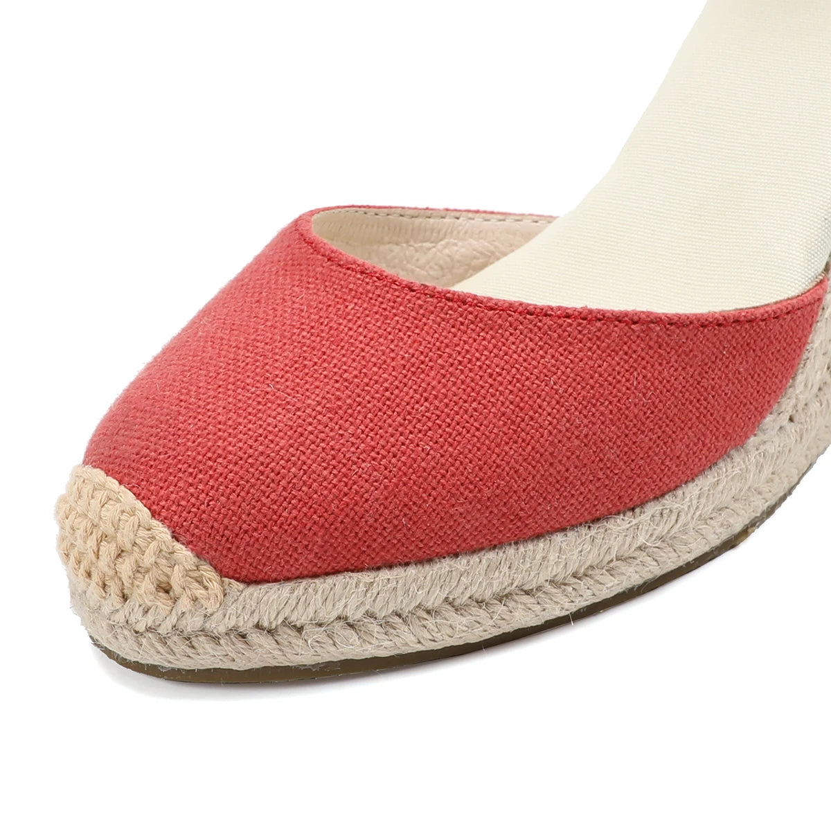 Womens Wedges Espadrille Sandals Red Ankle Strap 7-9cm