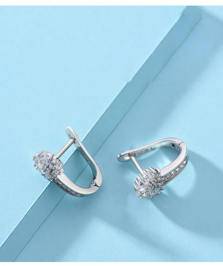 925 Sterling Silver Zircon Flower Earrings For Women Gift