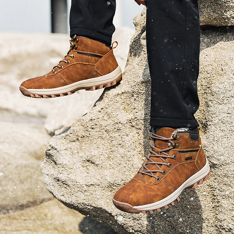 Winter Waterproof Men Boots Plush Warm Snow Ankle Shoes