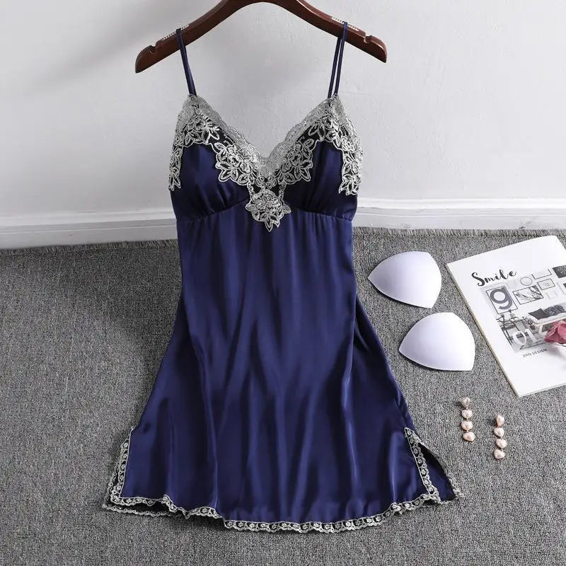 Satin 2 Piece Pajamas Set Strap Top Shorts Sleepwear Lace