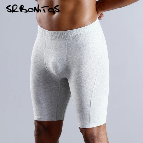 Natural Cotton Long Leg Boxers For Men Underwear Breathable