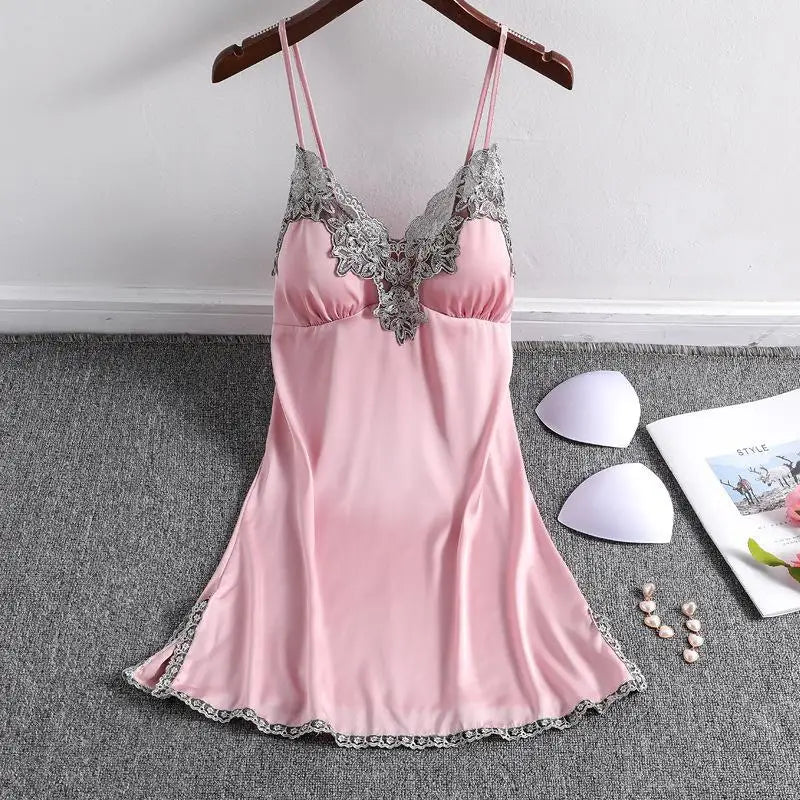Satin 2 Piece Pajamas Set Strap Top Shorts Sleepwear Lace