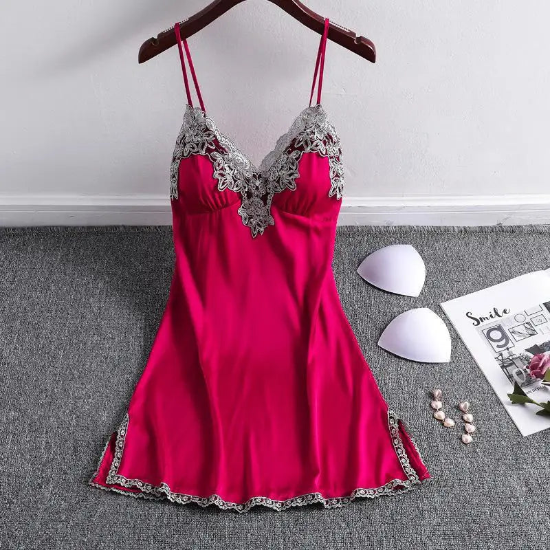 Satin 2 Piece Pajamas Set Strap Top Shorts Sleepwear Lace