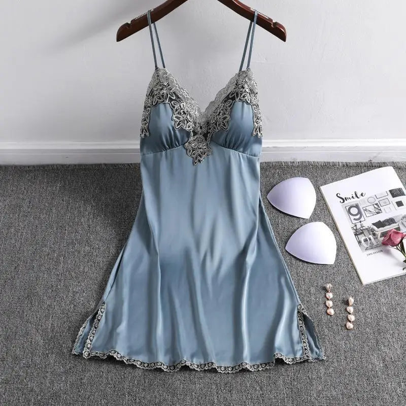 Satin 2 Piece Pajamas Set Strap Top Shorts Sleepwear Lace