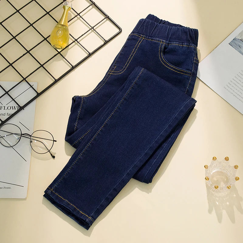 Black 6XL Womens Elastic Waist Jeans Slim Stretch Denim