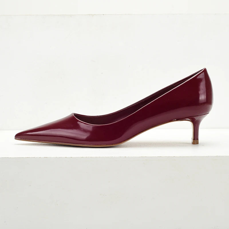 Wine Red Pointed Toe Women Mid Heel Shoes Casual Everyday