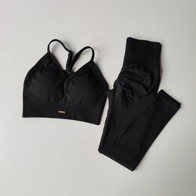 Women Seamless Sports Bra Yoga Set With Quick Dry Leggings