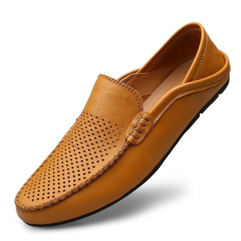 Summer Men Italian Leather Moccasins Slip On Loafers