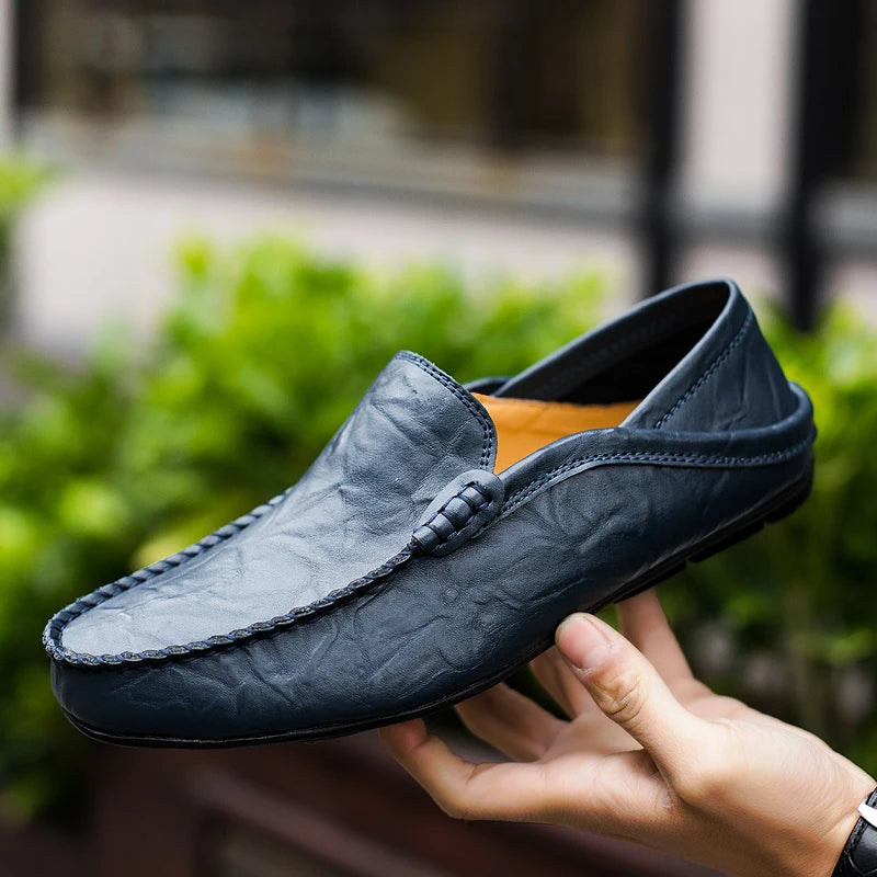 Summer Men Italian Leather Moccasins Slip On Loafers