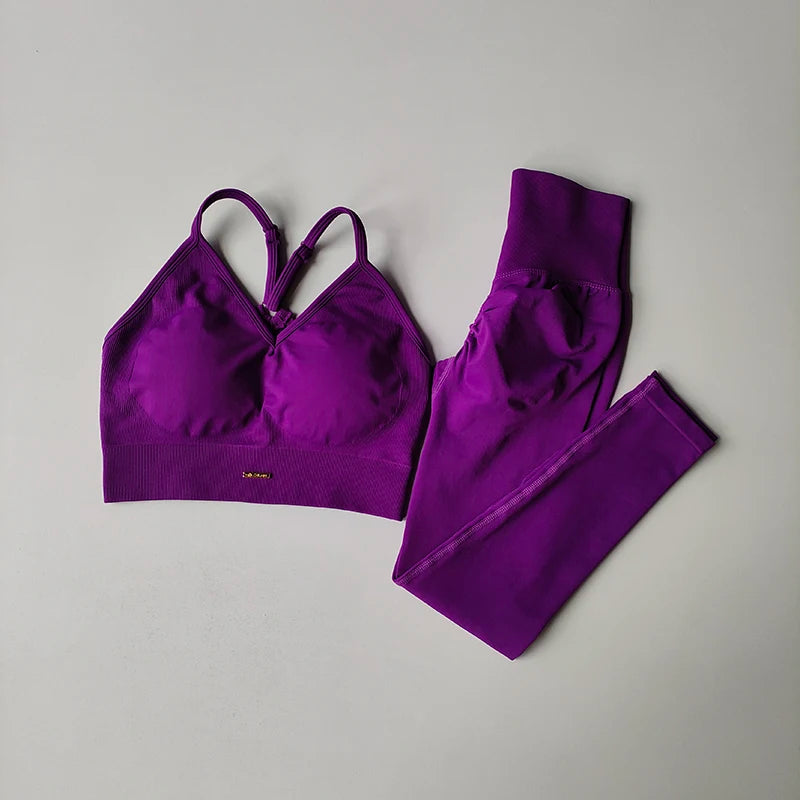 Women Seamless Sports Bra Yoga Set With Quick Dry Leggings