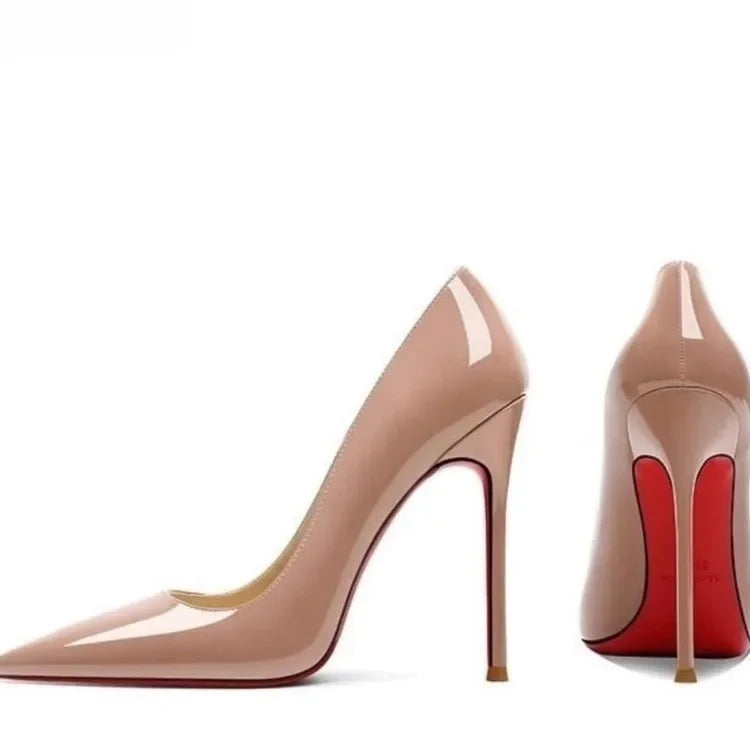 Pointed Toe PU Leather Slip On High Heels Nude Spring Shoes