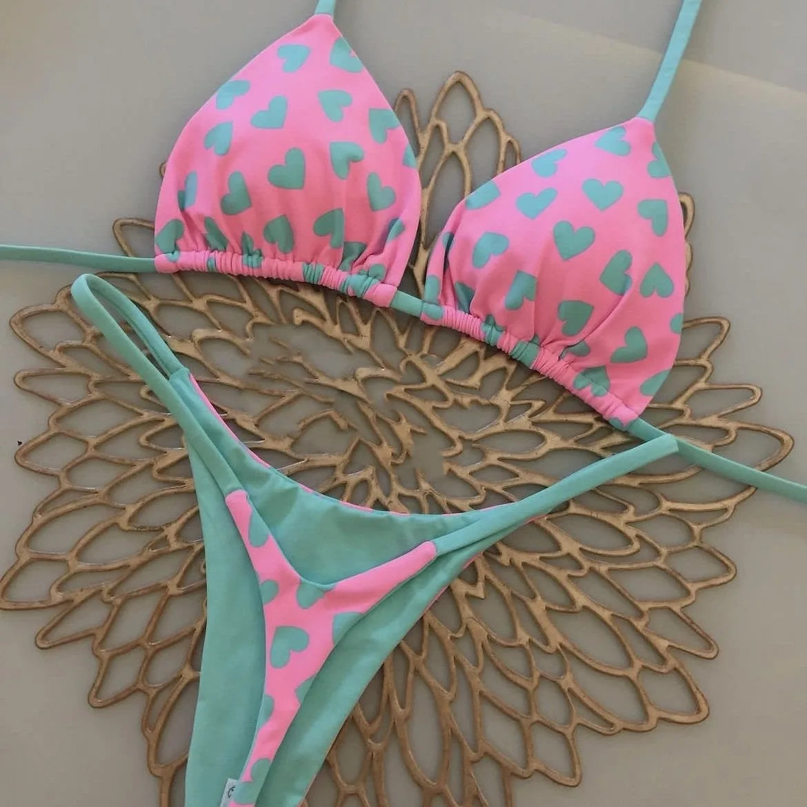 Womens Bikini Split Print Swimwear G String Beach Holiday