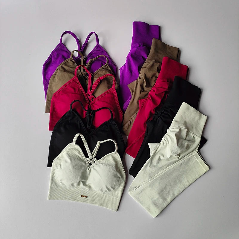 Women Seamless Sports Bra Yoga Set With Quick Dry Leggings