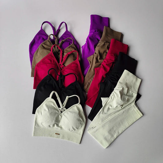 Women Seamless Sports Bra Yoga Set With Quick Dry Leggings