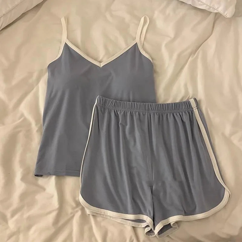Casual Sports Style Camisoles Shorts Womens Pajamas