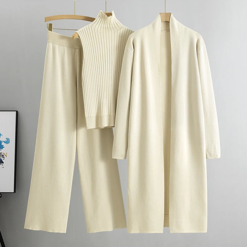 New 3 Piece Solid Tape Patch Tank Top Pants Set With Coat
