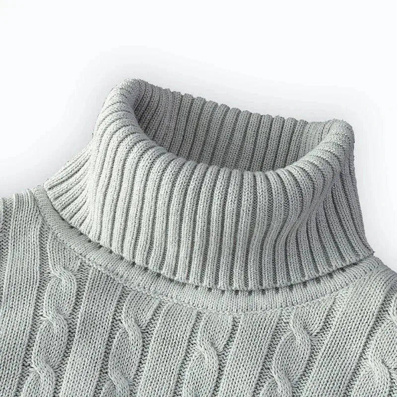 Autumn Mens Long Sleeve Knitted Sweater Slim Fit Turtleneck