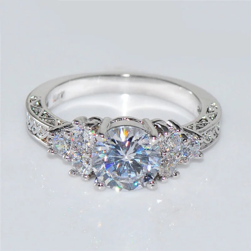 Exquisite Silver Engagement Ring For Women White Zircon