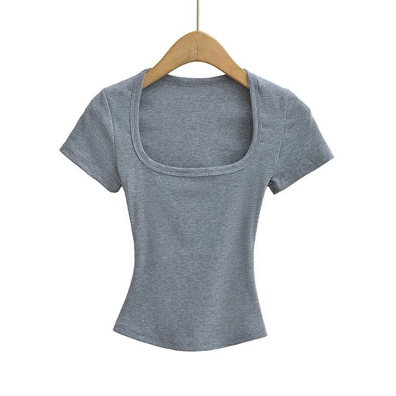 Summer Square Neck High Elasticity Crop Top Women Slim Fit