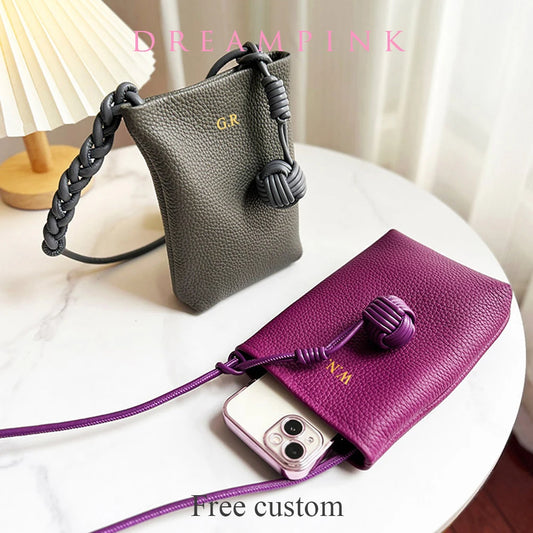 Genuine Leather Crossbody Bag Custom Initials Handwoven