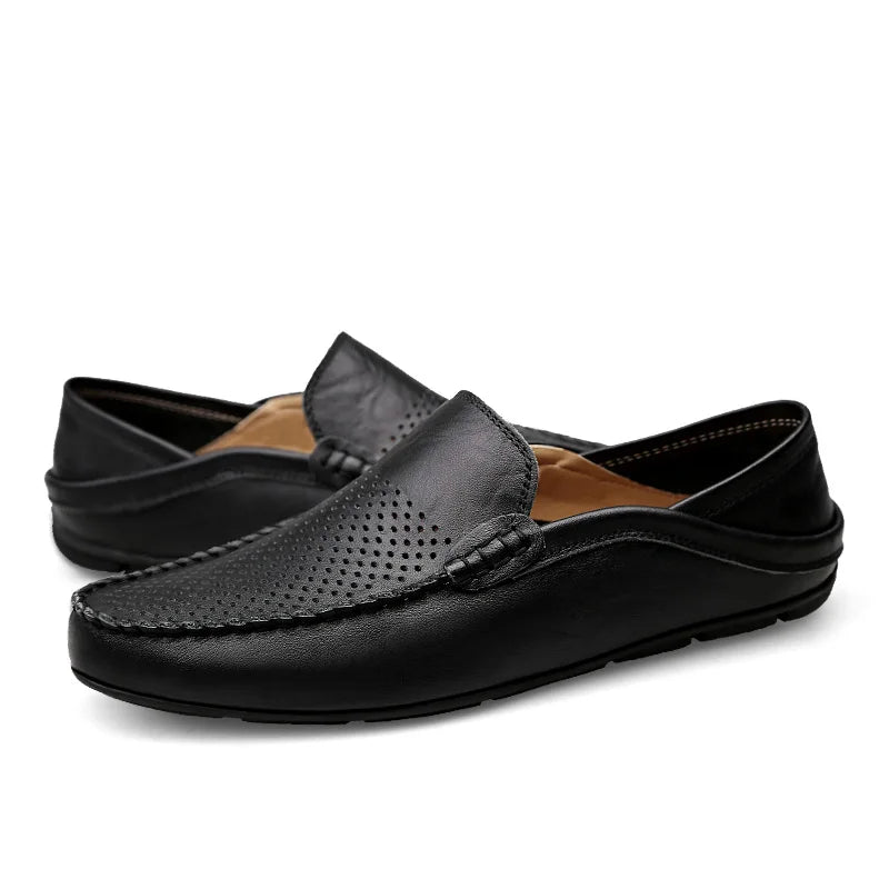 Summer Men Italian Leather Moccasins Slip On Loafers