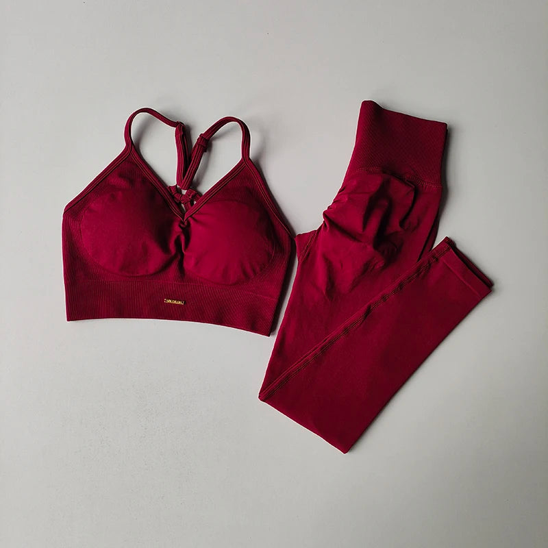 Women Seamless Sports Bra Yoga Set With Quick Dry Leggings