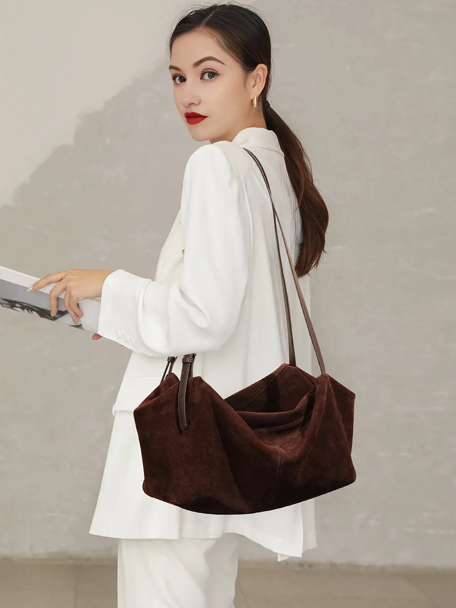 Autumn Winter Suede Tote Bag Frosted Cowhide Accents