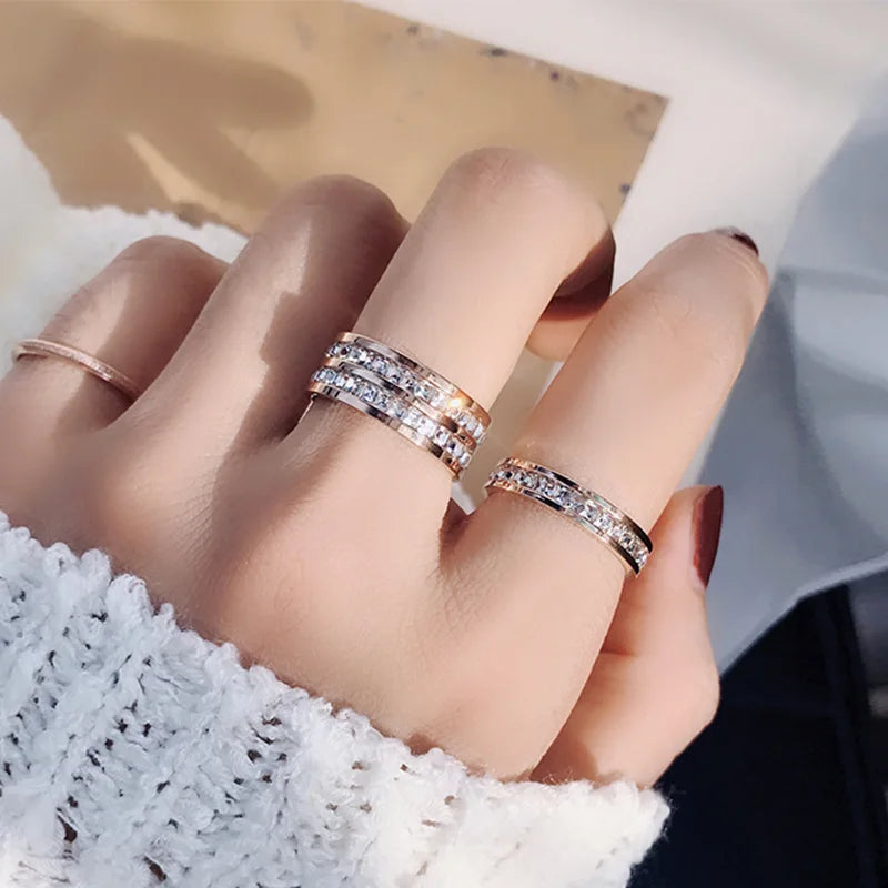 Clear White Stones Ring Stainless Steel 1 And 2 Zircon