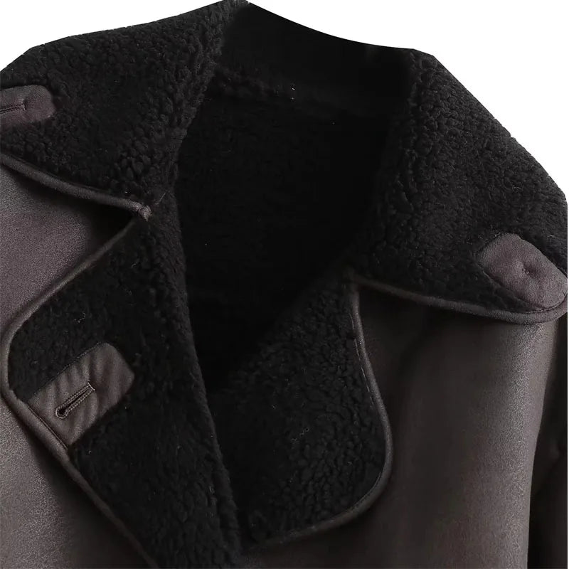 Women Thick Faux Leather Jacket Autumn Winter Outerwear