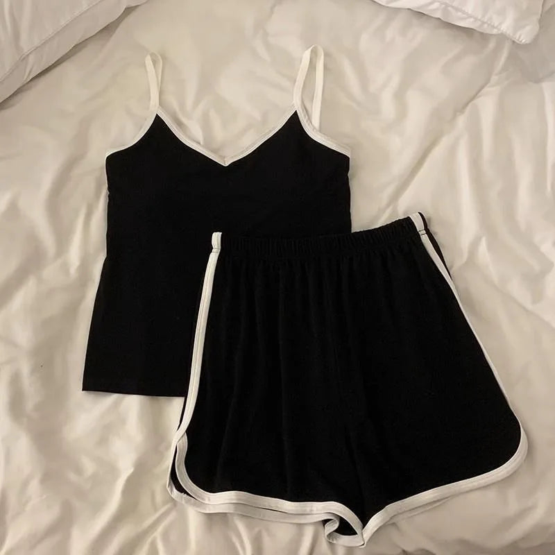 Casual Sports Style Camisoles Shorts Womens Pajamas