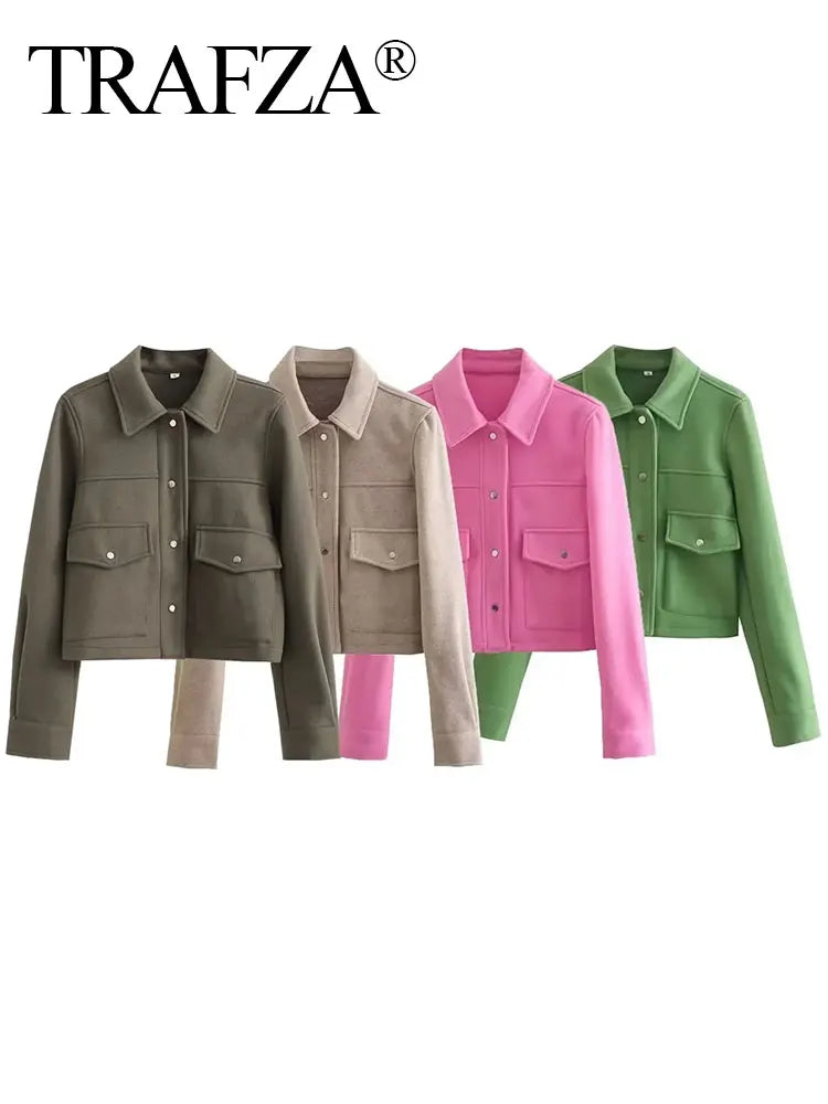 Trafza Womens Autumn Long Sleeve Jacket With Front Pockets
