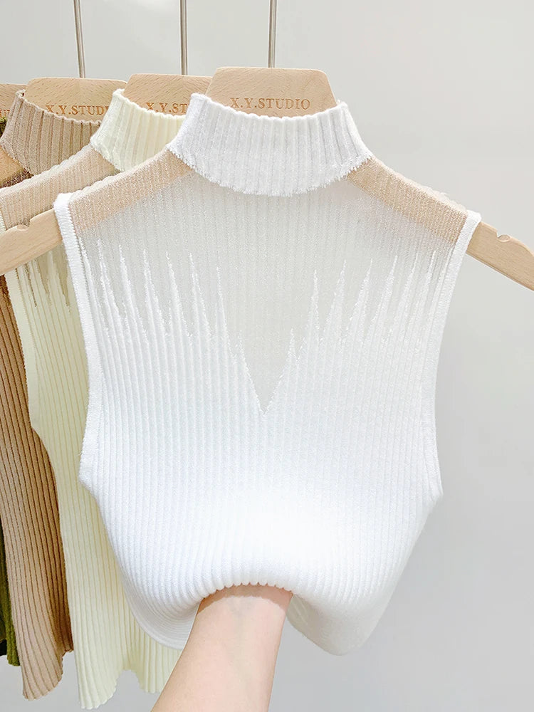 Mesh Knitted Tank Top Women Y2K Sleeveless Chic Streetwear